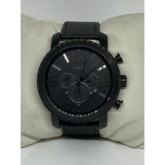 Fossil Nate JR1401 Men Black Leather Analog Black Dial Quartz Wrist Watch BP735 - Picture 1 of 12